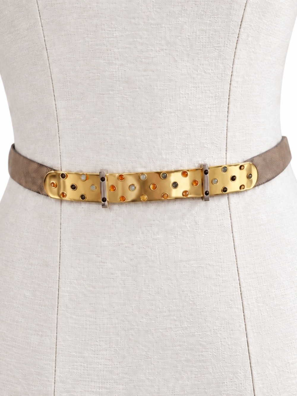 Vintage Judith Leiber Lizard Leather Semi-Precious Stone Adjustable Belt EUC!